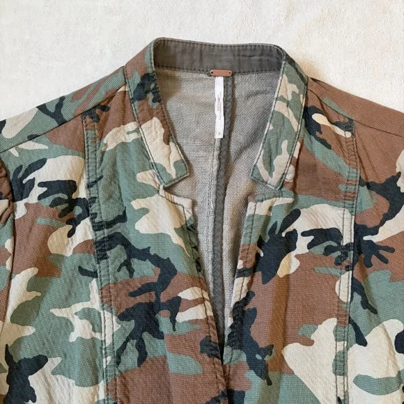 Free People Camo Army Cotton Fitted Blazer Jacket - Picture 10 of 15
